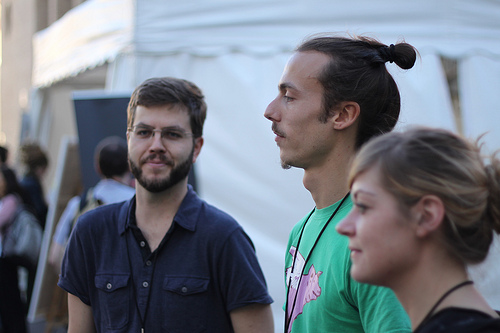 Art Neill, Valentin, and Stephanie, the Hackbus's first group of volunteers
